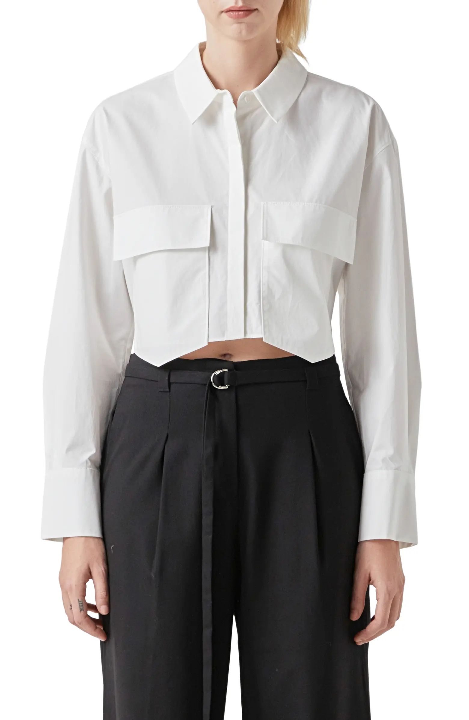 Long Sleeve Crop Button-Up Shirt | Nordstrom