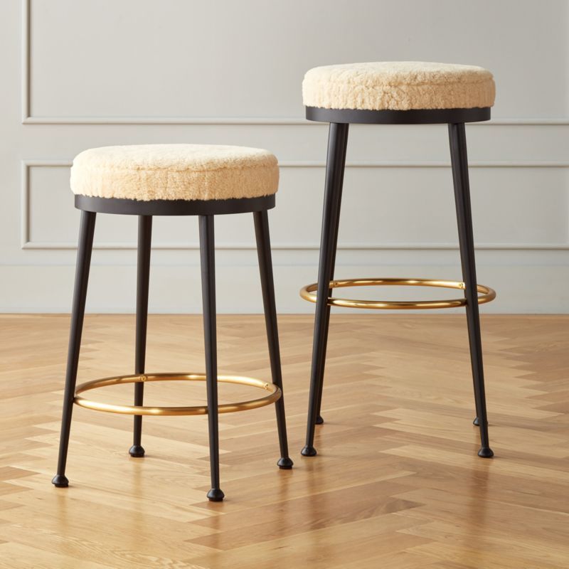 Atlas Shearling White Bar Stools | CB2 | CB2