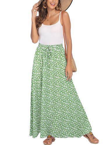 Bluetime Women Flowy Long Skirts Summer Beach Pleated Elastic High Waisted Casual Maxi Skirts | Amazon (US)