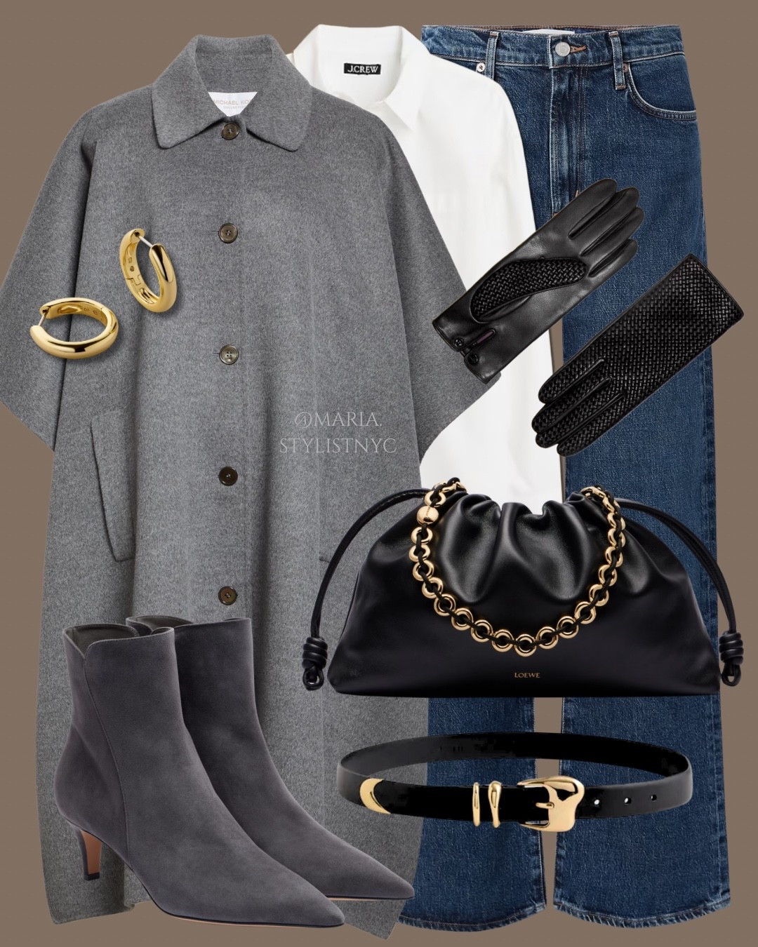 Effortlessly chic for those cooler days. A timeless gray coat paired with classic denim, finished with gold accents and essential leather accessories. The perfect blend of cozy and elevated 🩶✨

#LTKSeasonal #LTKootd #LTKWorkwear