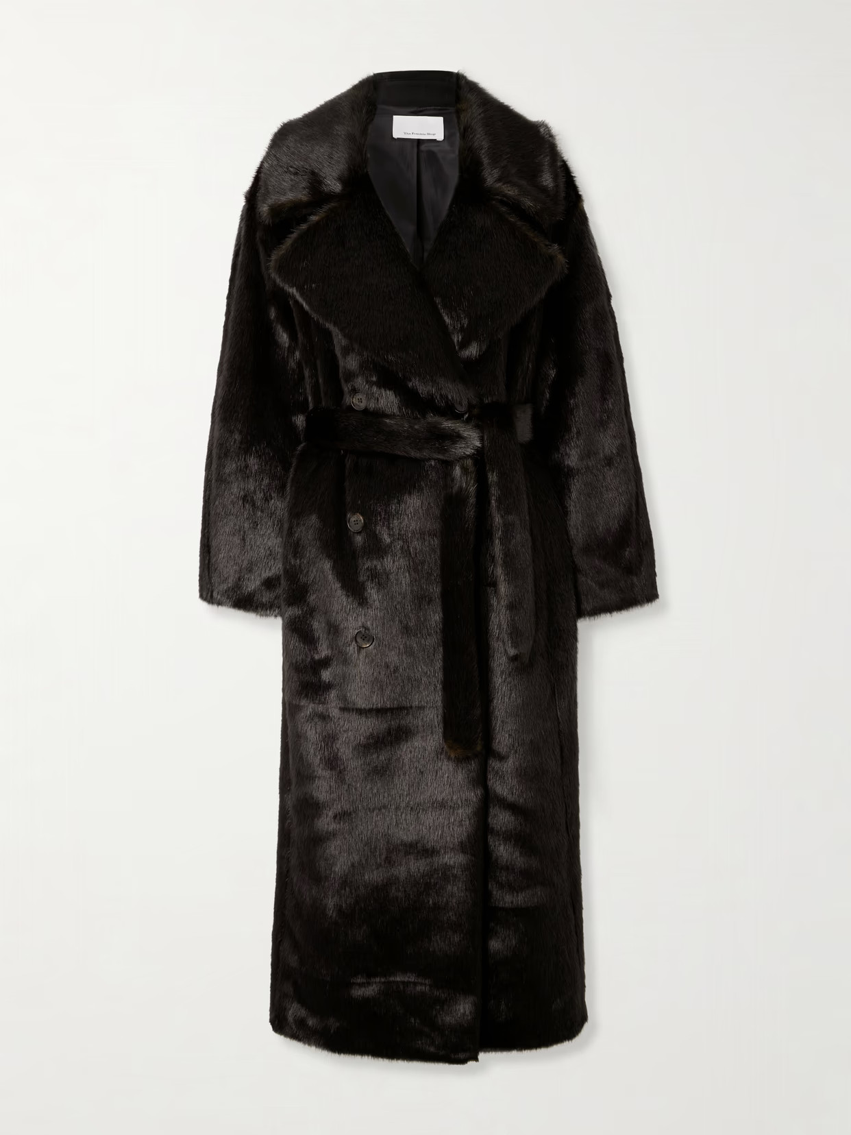 The Frankie Shop - Joni Oversized Belted Double-breasted Faux Fur Coat - Brown | NET-A-PORTER (US)