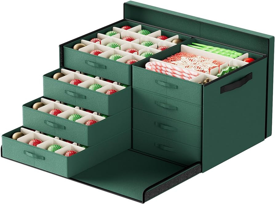 Coonoor Christmas Ornament Storage - 128-3" Holiday Ornaments Organizer Storage Box, Adjustable O... | Amazon (US)