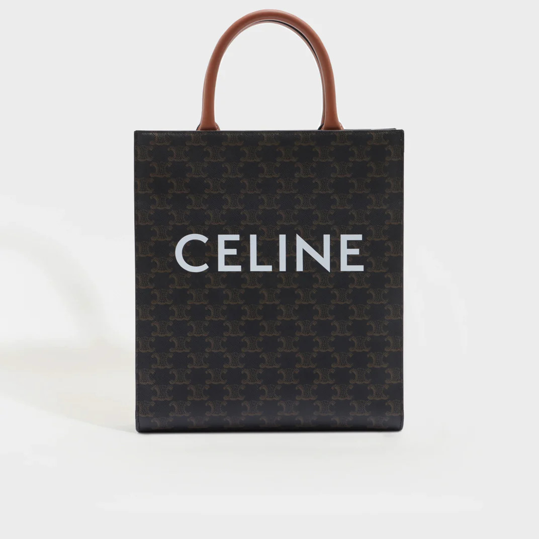 CELINE Small Triomphe Cabas Vertical in Canvas and Calfskin Leather | COCOON