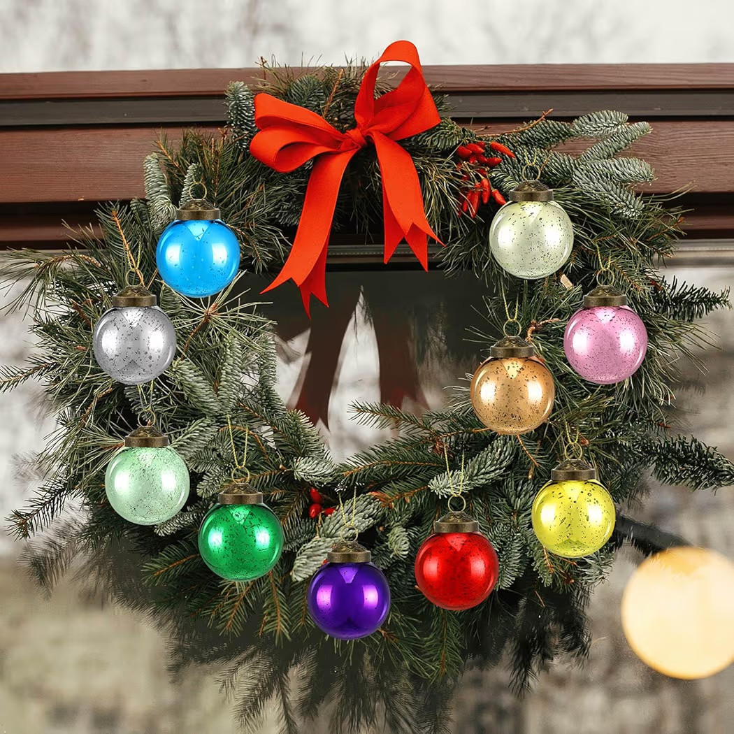 Layhit 24 Vintage Christmas Ornaments Ball Multicolor Glass Ball Christmas Tree Decorations Mercu... | Amazon (US)