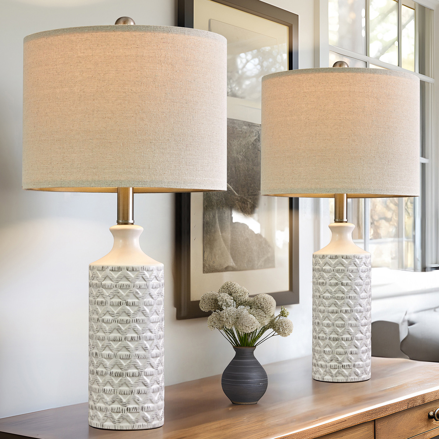 Oneach Modern Ceramic Table Lamps Set of 2 for Bedroom Living Room 24" Bedside Nightstand Lamp(2 ... | Walmart (US)