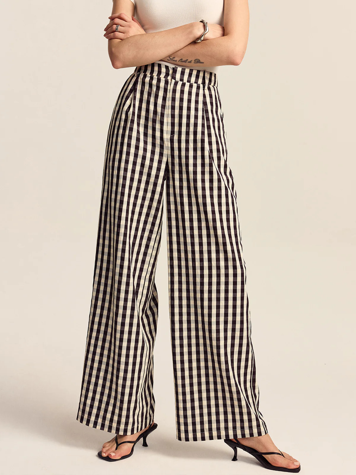 Gingham Wide-Leg Pants | Commense