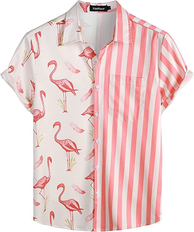 VATPAVE Mens Hawaiian Flamingo Shirts Casual Short Sleeve Button Down Shirt Summer Shirts | Amazon (US)