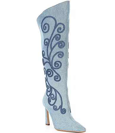 Gianni Bini Audrina Denim Soutache Braided Tall Boots - 5.5 | Dillard's