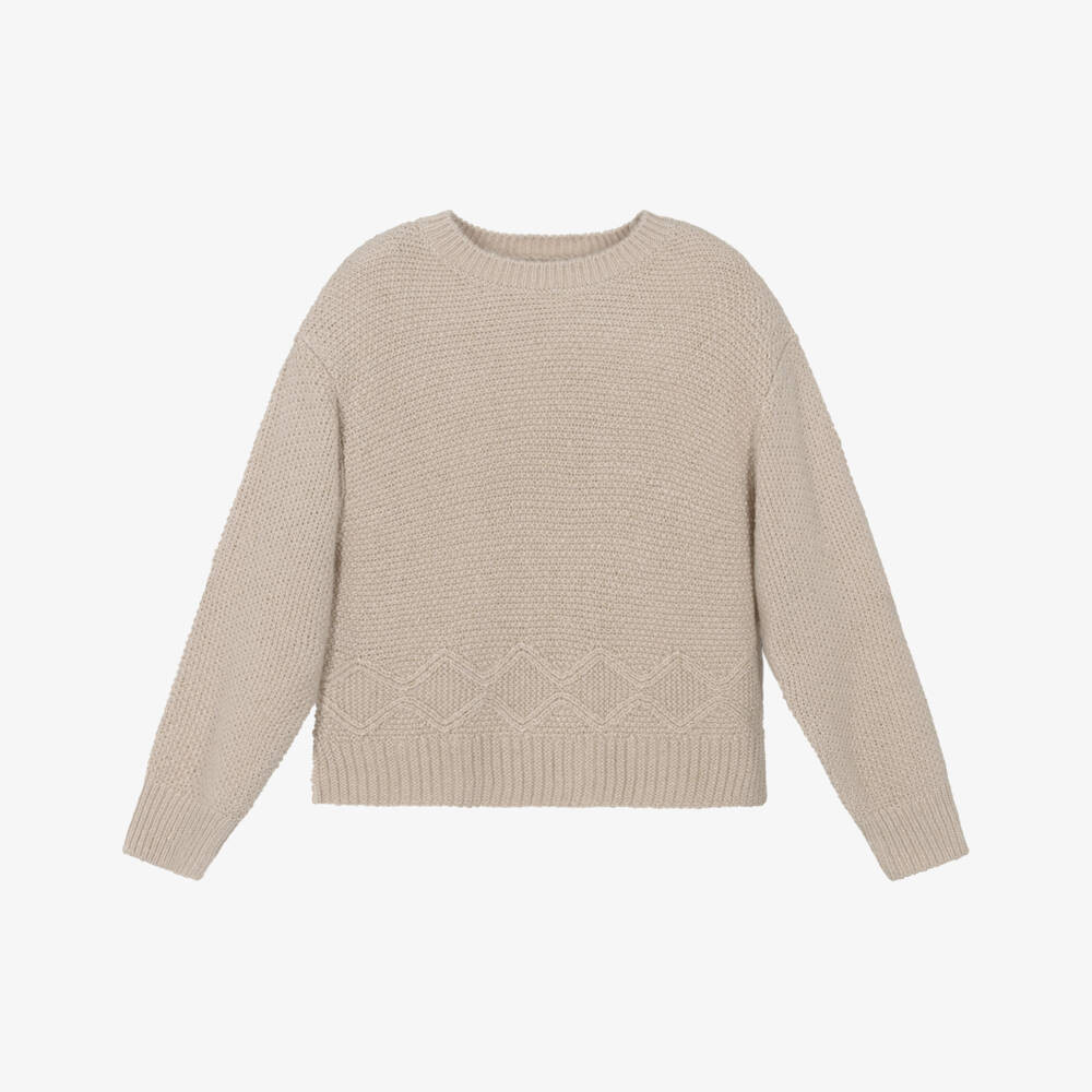 Mayoral Girls Beige Sparkle Knit Jumper | Childrensalon