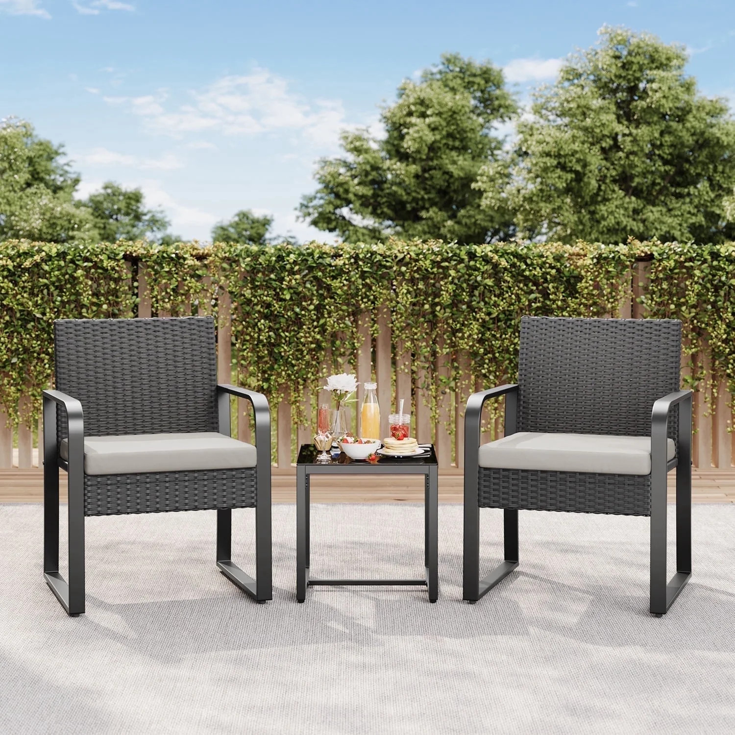 Asofer 3 Pieces Patio Bistro Wicker Chairs , All-Weather Outdoor Rattan Conversation Set with Gla... | Walmart (US)