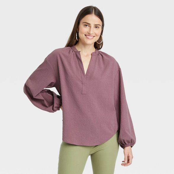 Women's Balloon Long Sleeve Popover Blouse - A New Day™ | Target