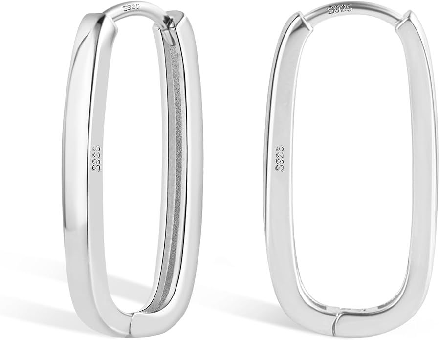 925 Sterling Silver Rectangle Hoop Earrings for Women Silver Geometric Hypoallergenic Oval Hoop E... | Amazon (US)