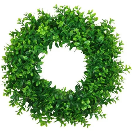 Boxwood Wreath Green Leaves Wreath Artificial Greenery Hanging Garland for Front Door Wall Window Hanging Wedding Party Decor 15 Inches | Walmart (US)