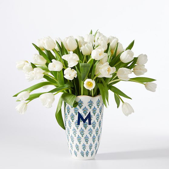 Ceramic Wave Vase, Blockprint, Blue | Mark and Graham