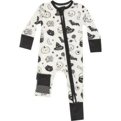 Black and White Glow in the Dark 2 Way Zipper Romper, Ivory | Maisonette