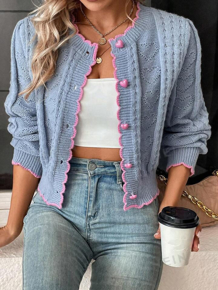 SHEIN Frenchy Cárdigan unido en contraste con botón delantero | SHEIN