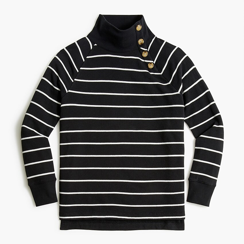 Striped wide button-collar tunic sweatshirt in cloudspun fleece | J.Crew Factory