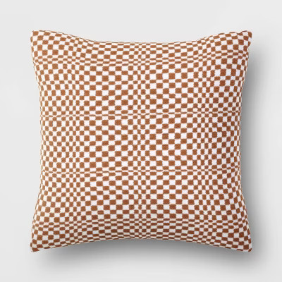 18"x18" Retro Checker Woven Square Outdoor Throw Pillow Brown - Threshold™ | Target