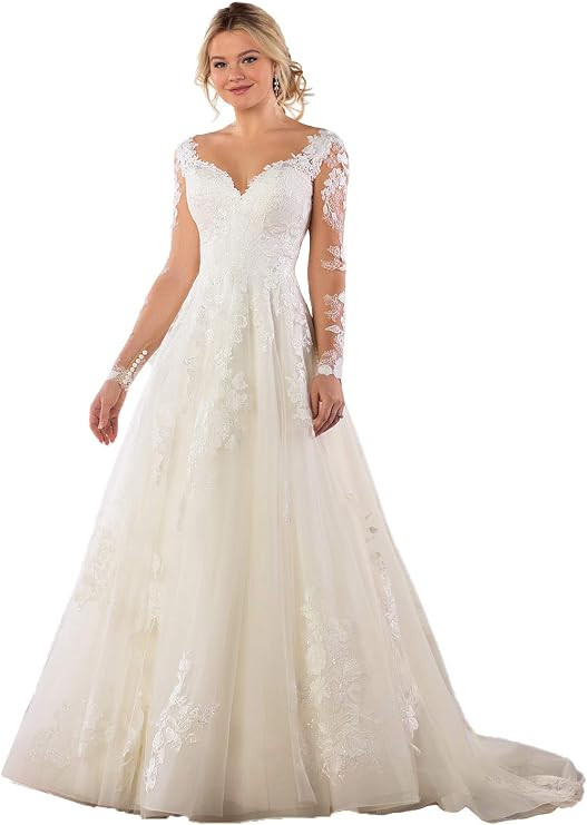 Clothfun Women's Lace Mermaid Wedding Dresses for Bride with Sleeves Bridal Gown | Amazon (US)