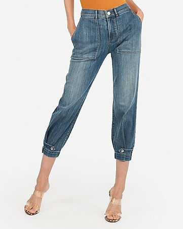 High Waisted Cinched Hem Straight Cropped Jeans | Express