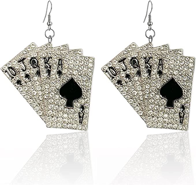 KVANU Unique Funny Hypoallergenic Alloy Sparkly Crystal Poker hearts and spades A Ace Playing Car... | Amazon (US)