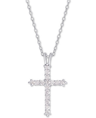 Diamond Cross Pendant Necklace (1/2 ct. t.w.) in Sterling Silver or 14k Gold-Plate Over Sterling ... | Macy's Canada