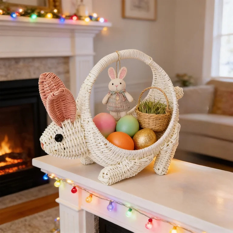 Easter Basket for Kids - Plush Bunny Basket with Handle, Easter Bucket for Egg Hunt, Easter Decor... | Walmart (US)