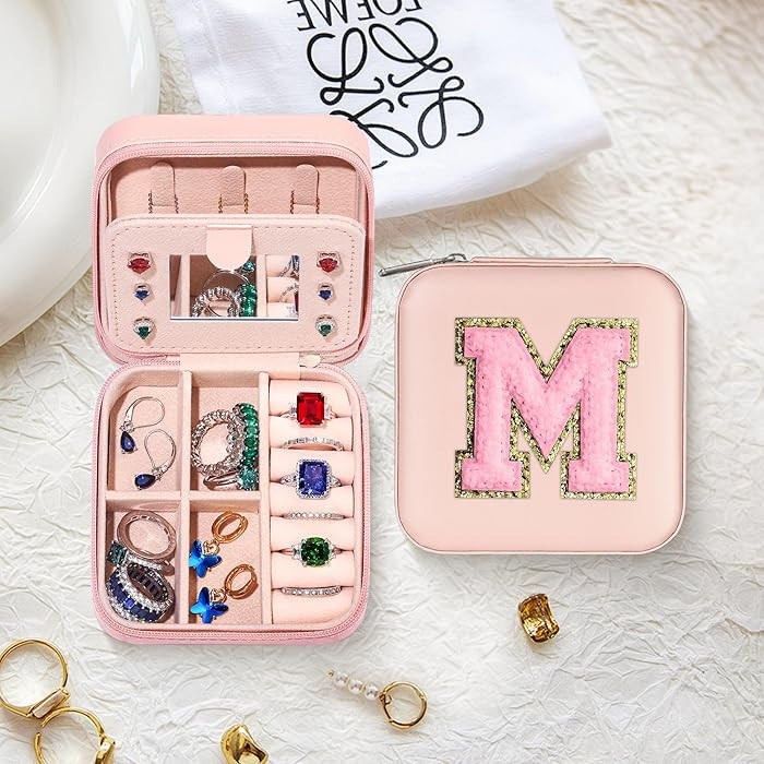 Initial Jewelry Box for Women Birthday Gifts for Her Portable Jewelry Organizers and Storage Trav... | Amazon (US)