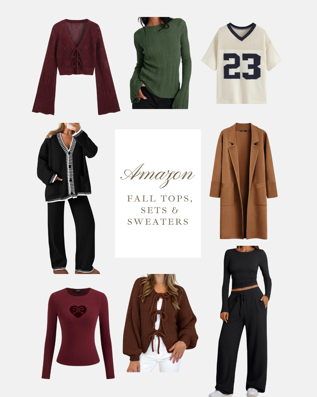 Some of my favorite pieces for Fall, cozy neutrals with pops of green and burgundy 🍁