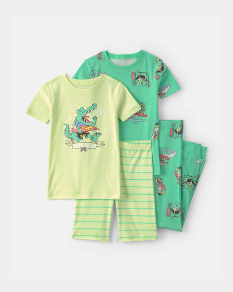Boys Alligator Surfing 100% Cotton 4-Piece Pajama Set - Green | Carter's Inc