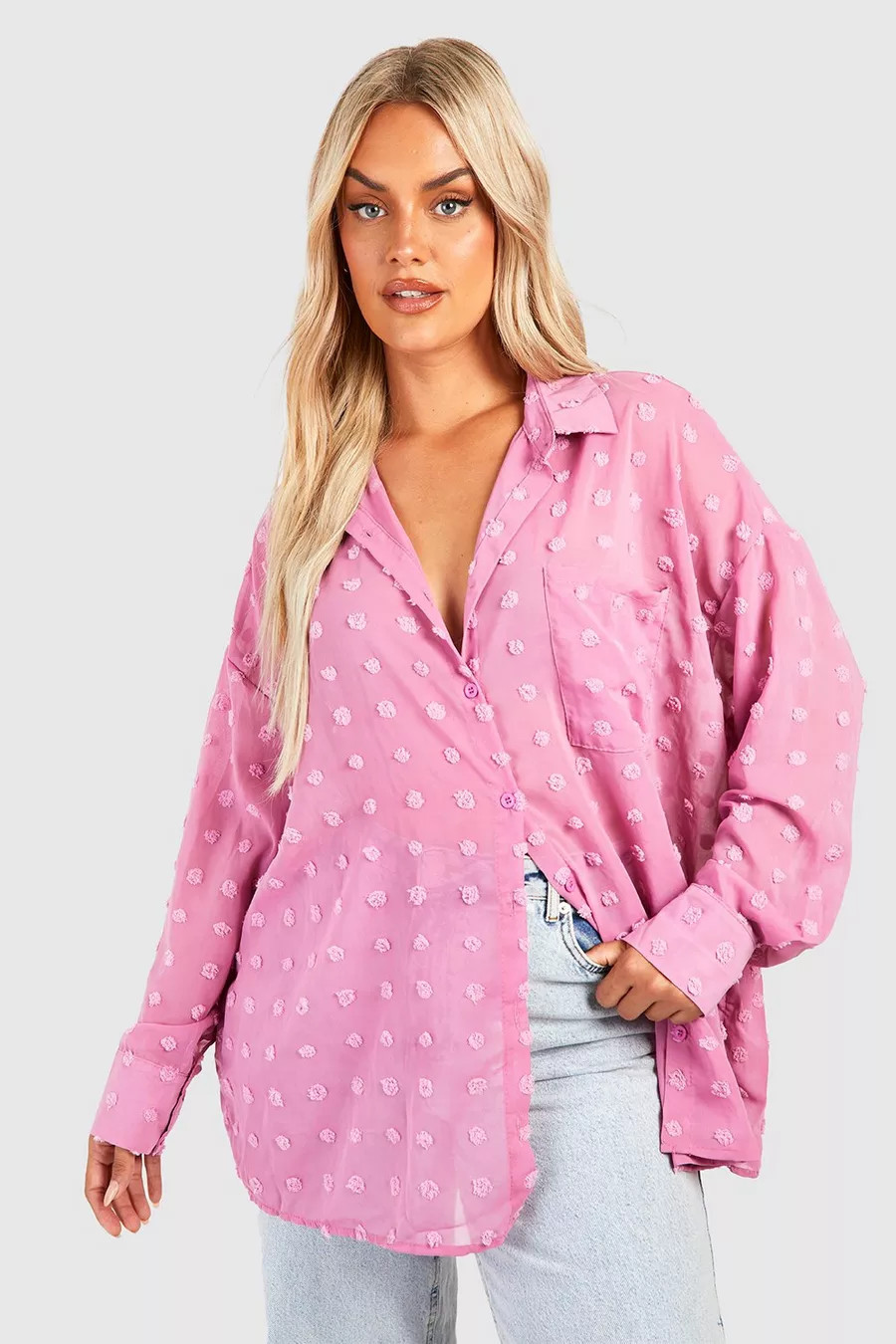 Plus Oversized Large Dobby Shirt | Boohoo.com (UK & IE)