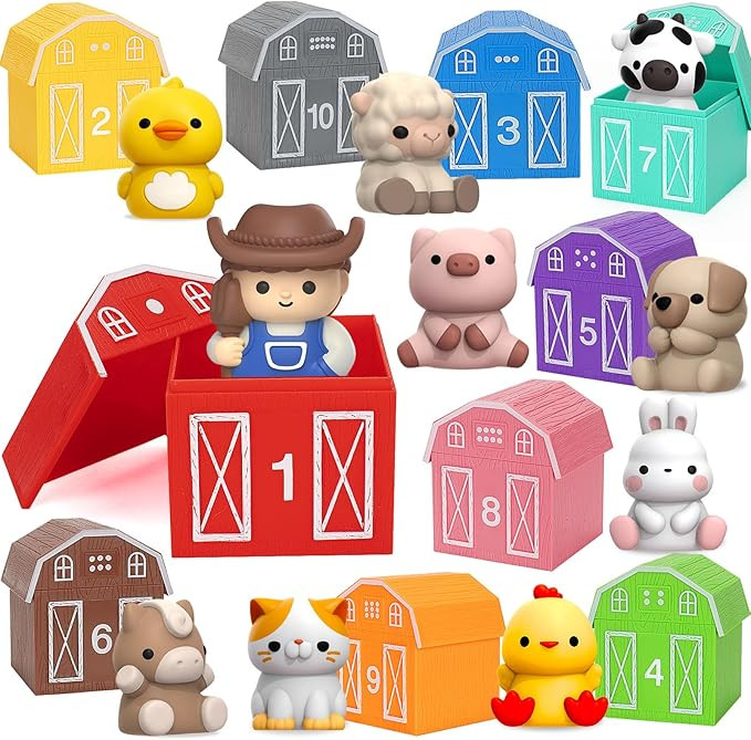 Learning Toys for 1,2,3 Year Old Toddlers, 20Pcs Farm Animals Barn Toy Montessori Counting, Match... | Amazon (US)
