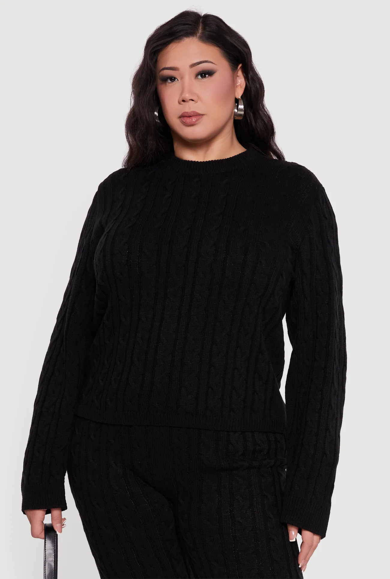 Plus Size Long Sleeve Cable Knit Sweater | Rainbow Shops