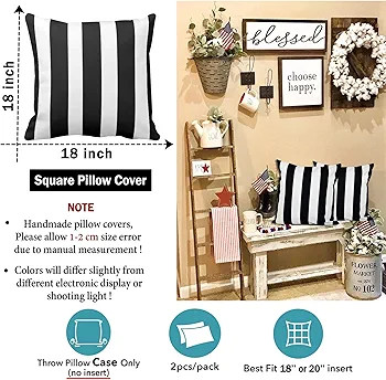 FCOZM Set of 2 Pillow Cases, Soft Velvet Black and White Stripe Pattern Pillowcase Decorative Pil... | Amazon (US)