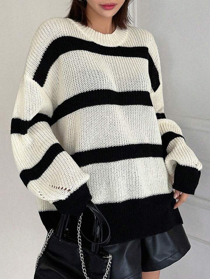 DAZY Colorblock Striped Drop Shoulder Sweater, Pullover | SHEIN