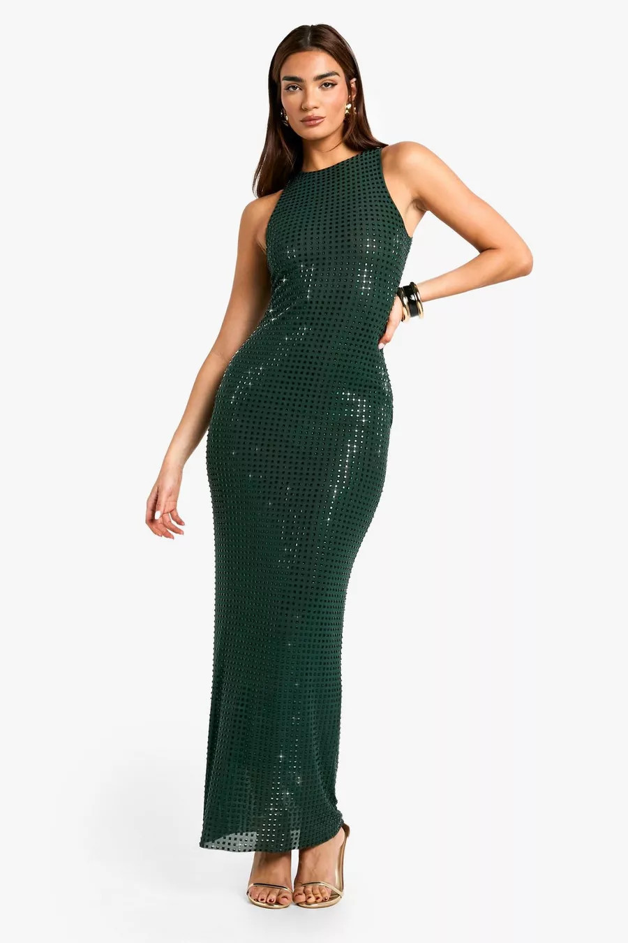 Premium Hot Fix Racer Neck Maxi Dress | boohoo (US & Canada)
