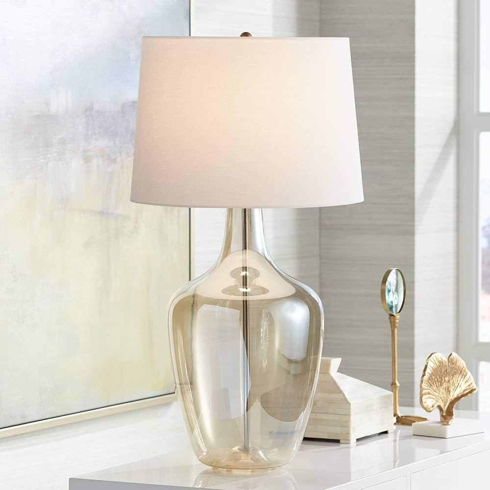 Ania Modern Contemporary Style Table Lamp 31" Tall Clear Champagne Glass Jar Off White Drum Shade... | Amazon (CA)