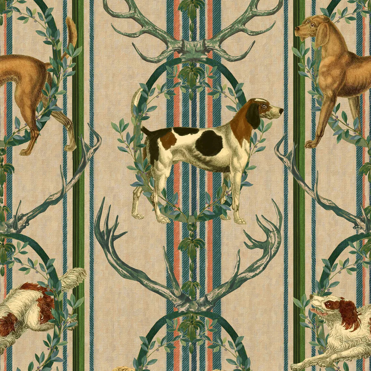 Mindthegap Mountain Dogs Taupe Taupe/Green/Blue/Brown/Black Wallpaper | DecoratorsBest