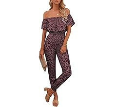 PRETTYGARDEN Women's Summer Off Shoulder Leopard Jumpsuit Elastic Waist Beam Foot Pants Rompers with | Amazon (US)