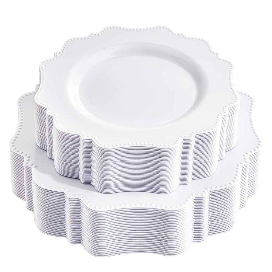 COLOSUS 60PCS White Plastic Plates for 30 guests-Heavy Duty Disposable Plates for Party,Fancy Par... | Amazon (US)
