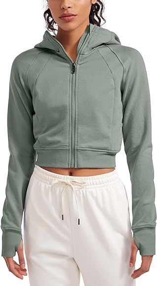 CRZ YOGA Womens Fleece Zip Up Cropped Hoodie Workout Jacket Athletic Casual Long Sleeve Sweatshir... | Amazon (US)