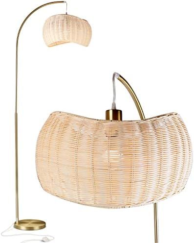 Brightech Wave Arc Floor Lamp - Unique Hanging Wicker Shade for Living Room - Rattan Style Matches B | Amazon (US)