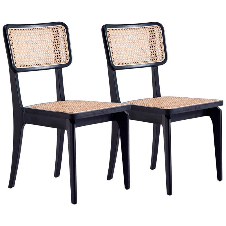Giverny Natural Cane Matte Black Wood Dining Chairs Set of 4 - #876H2 | Lamps Plus | Lamps Plus