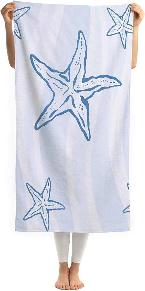 Light Blue Starfish Beach Towel 30x60 Inch, Preppy Blue Coastal Bath Swim Towels Blanket for Bath... | Amazon (US)