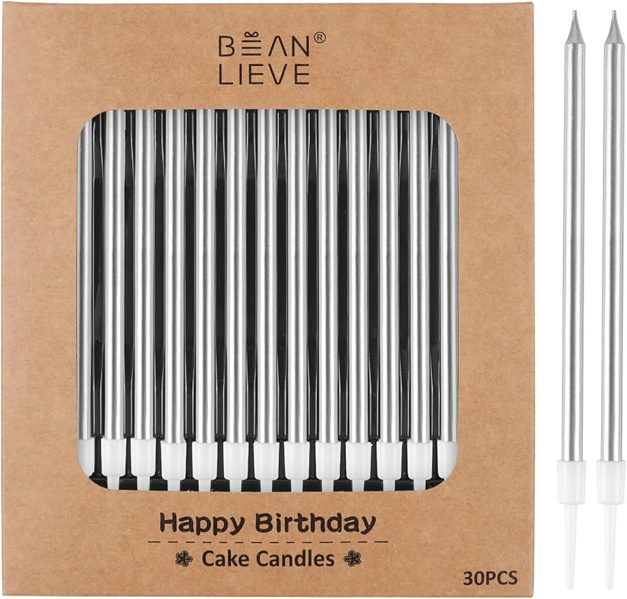 Amazon.com: BEAN LIEVE 30-Count Silver Long Thin Metallic Birthday Candles, Cake Candles, Birthda... | Amazon (US)