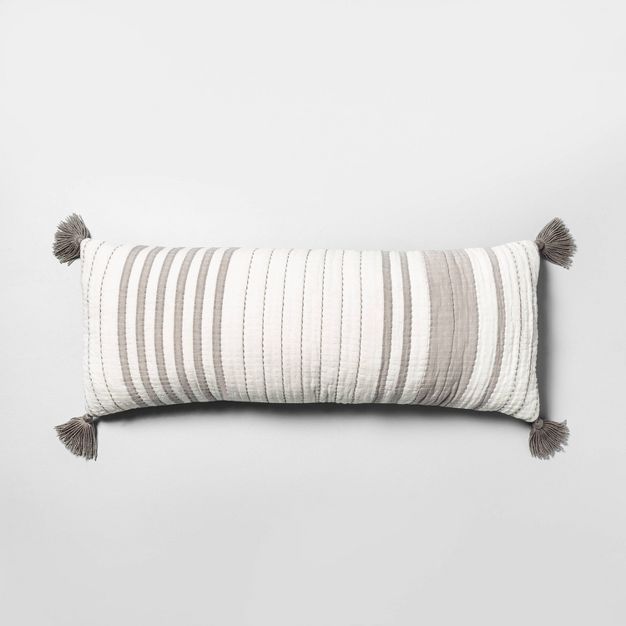16&#34;x42&#34; Quilted Stripe Lumbar Bed Pillow Gray/Cream - Hearth &#38; Hand&#8482; with Magno... | Target