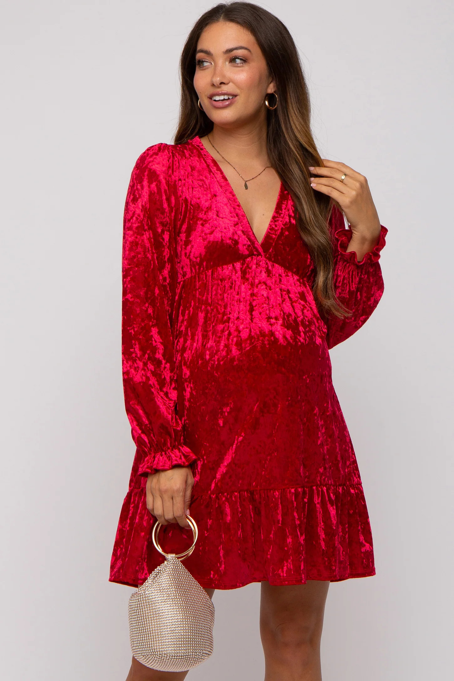 Red Velvet Long Sleeve Maternity Dress | PinkBlush Maternity