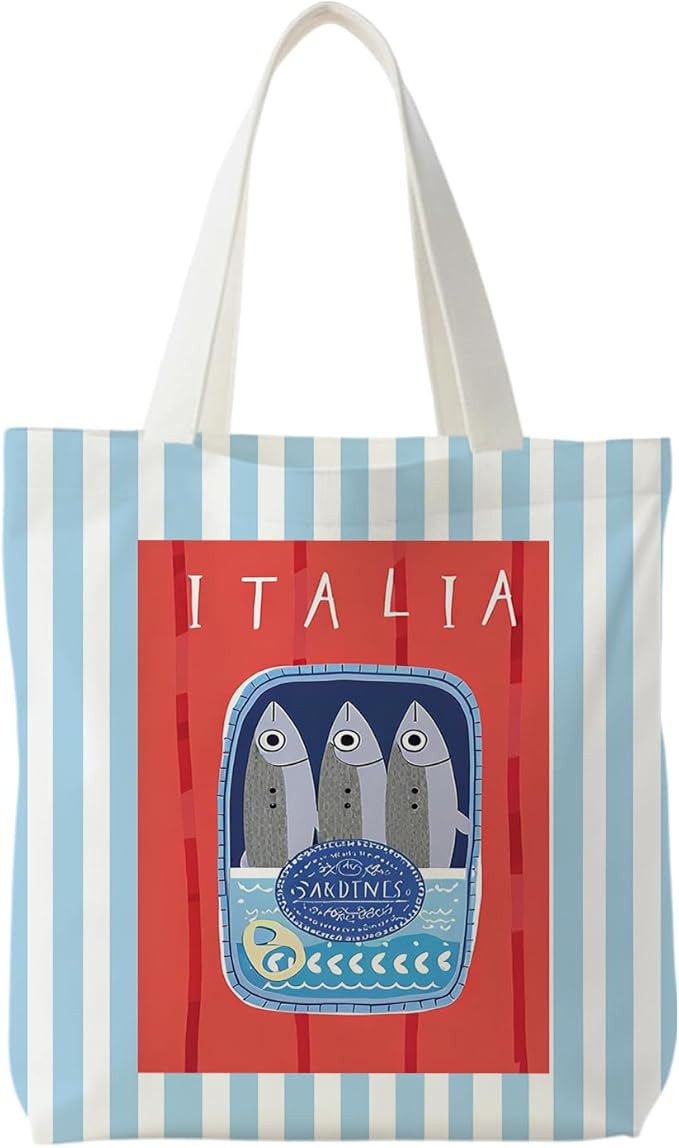 NATSUNO Canned Sardines Tote Bag,Fish Gifts for Women,Western Tote Bags for Women,Reusable Grocer... | Amazon (US)