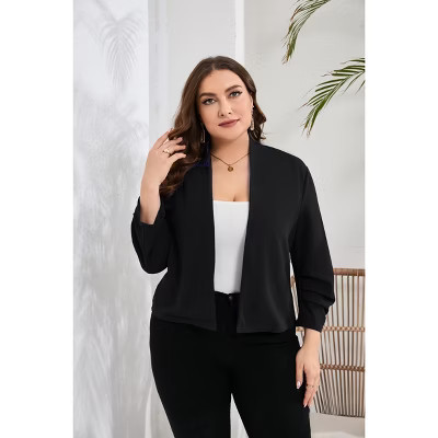 Plus Size Blazer for Women 3/4 Sleeve Open Front Office Cropped Blazer Jacket black 4XL | Target