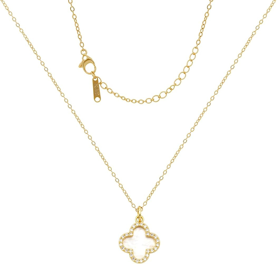 Clover Necklace For Women 14K Real Gold Silver Plated Four Leaf Clover Pendent Necklace Dainty Tr... | Amazon (US)